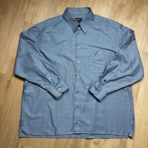 Ermenegildo Zegna Mens 2XB Blue Checkered Long Sleeve Shirt 100% Cotton Italy